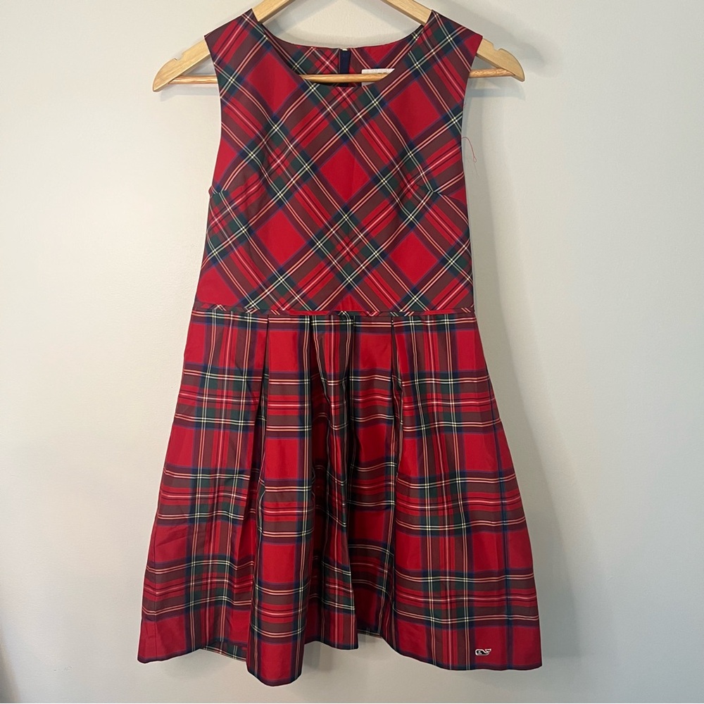 Vineyard Vines Girls Plaid Holiday Dress Size 16 Red Tartan Pleated Christmas‎